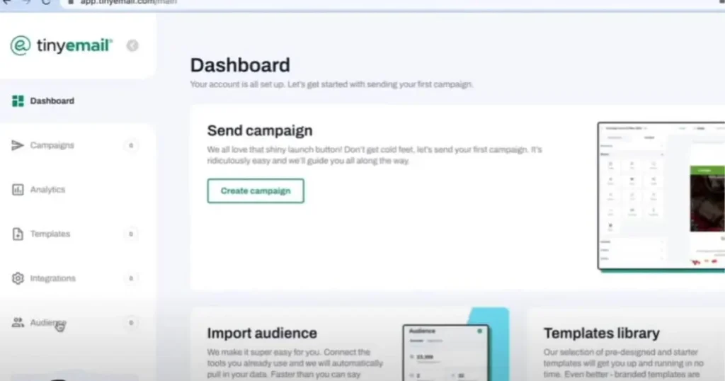 ActiveCampaign vs TinyEmail: TinyEmail Dashboard